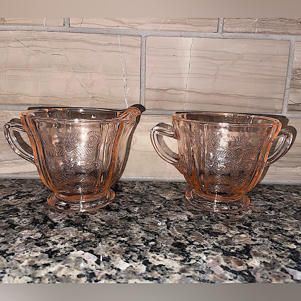 Pink Depression Glass Sugar & Creamer Set
